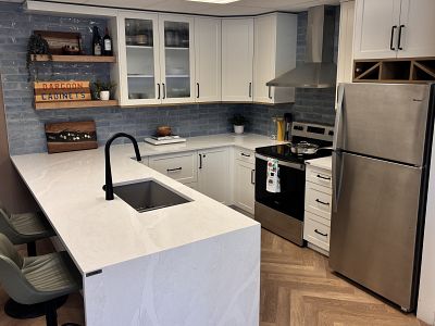 Parisian white eased edge shaker door. View in our showroom. 